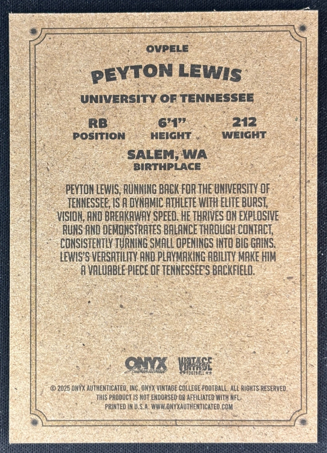 Peyton Lewis 2025 Onyx Vintage Sports Trading Cards