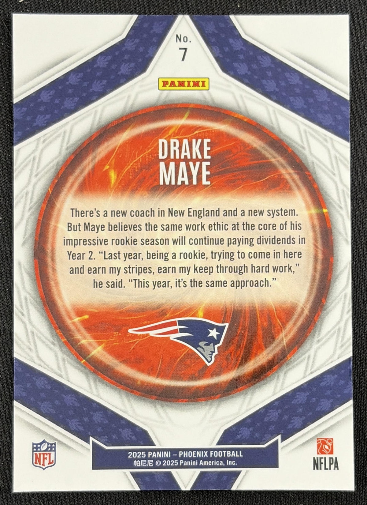 Drake Maye 2025 Panini Phoenix Paragon Patriots back