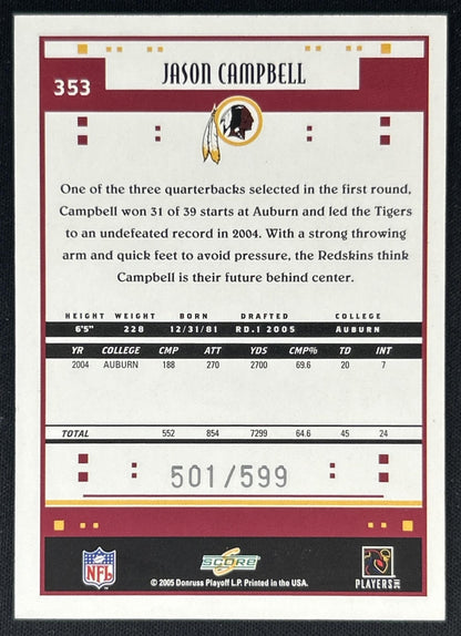 Jason Campbell 2005 Score Scorecard /599 Redskins back