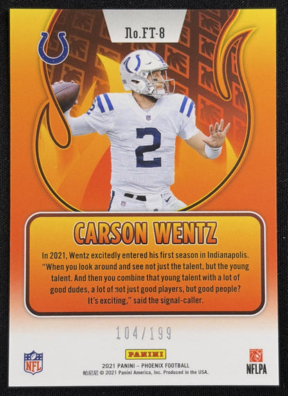 Carson Wentz 2021 Panini Phoenix Flame Throwers Red /199 Colts - Back