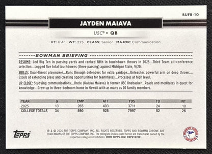 Jayden Maiava 2026 Topps NSCC Collection Bowman U Chrome Sports Trading Cards