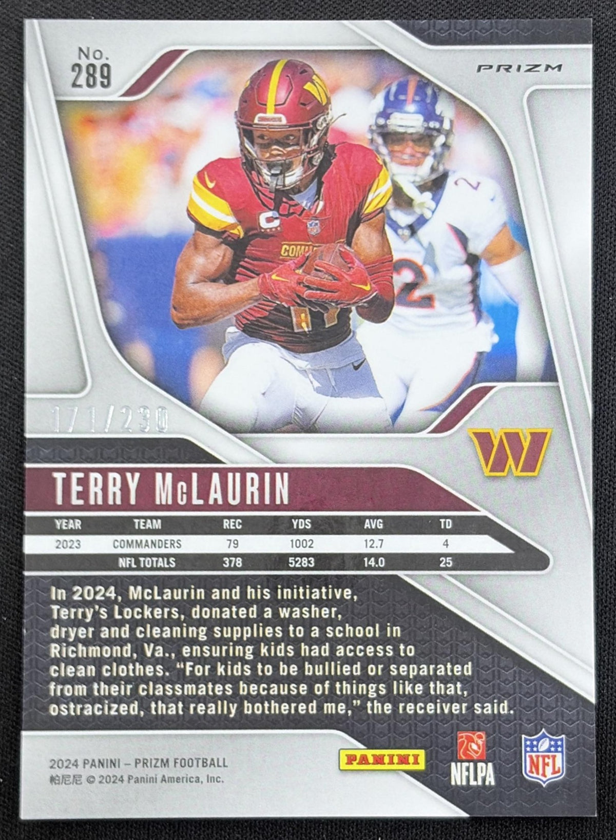 Terry McLaurin 2024 Panini Prizm Blue Wave /230 Commanders Washington Commanders