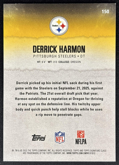 Derrick Harmon 2025 Topps Signature Class Rookie Blue & Yellow Foil Steelers - Back