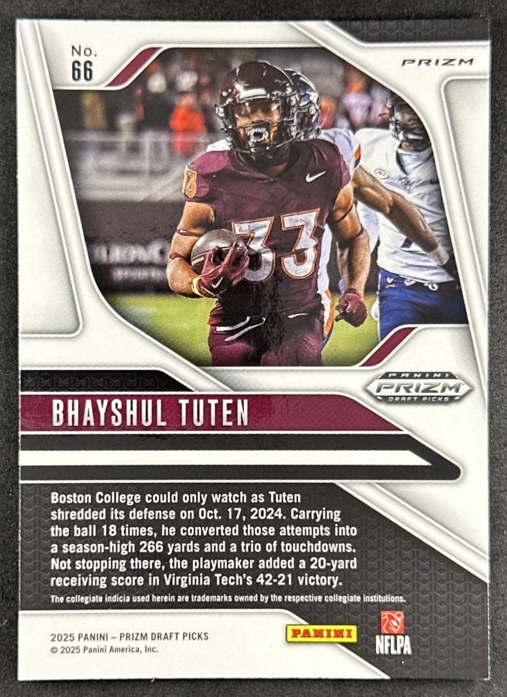 Bhayshul Tuten 2025 Panini Prizm Draft Picks Purple Wave Hokies Sports Trading Card