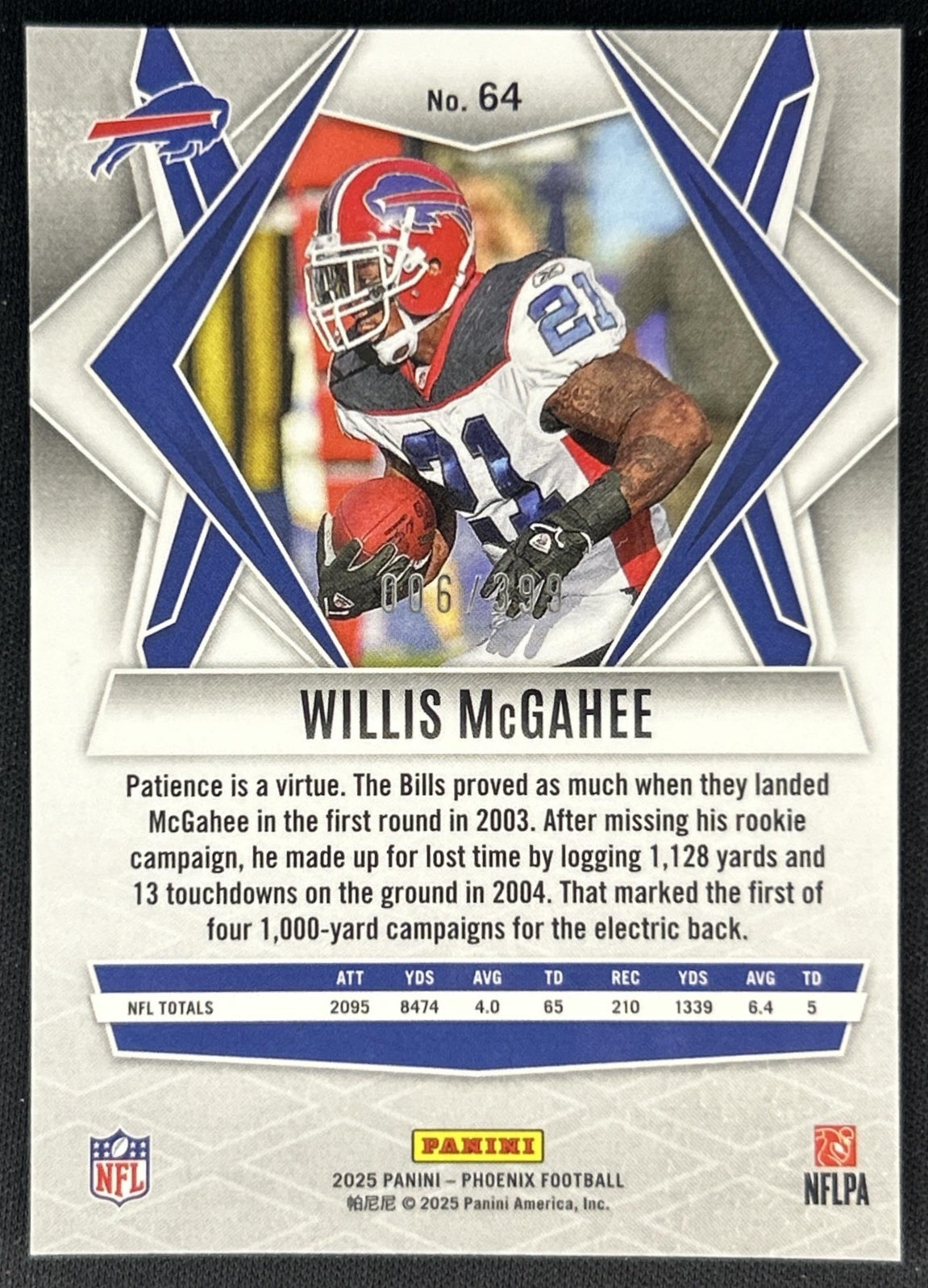 Willis McGahee 2025 Panini Phoenix Silver Hyper Prizm Bills Back