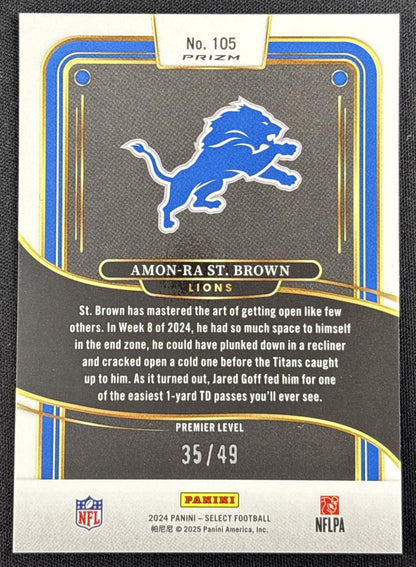 Amon-Ra St. Brown 2024 Panini Select Premier Red Disco Prizm /49 Lions