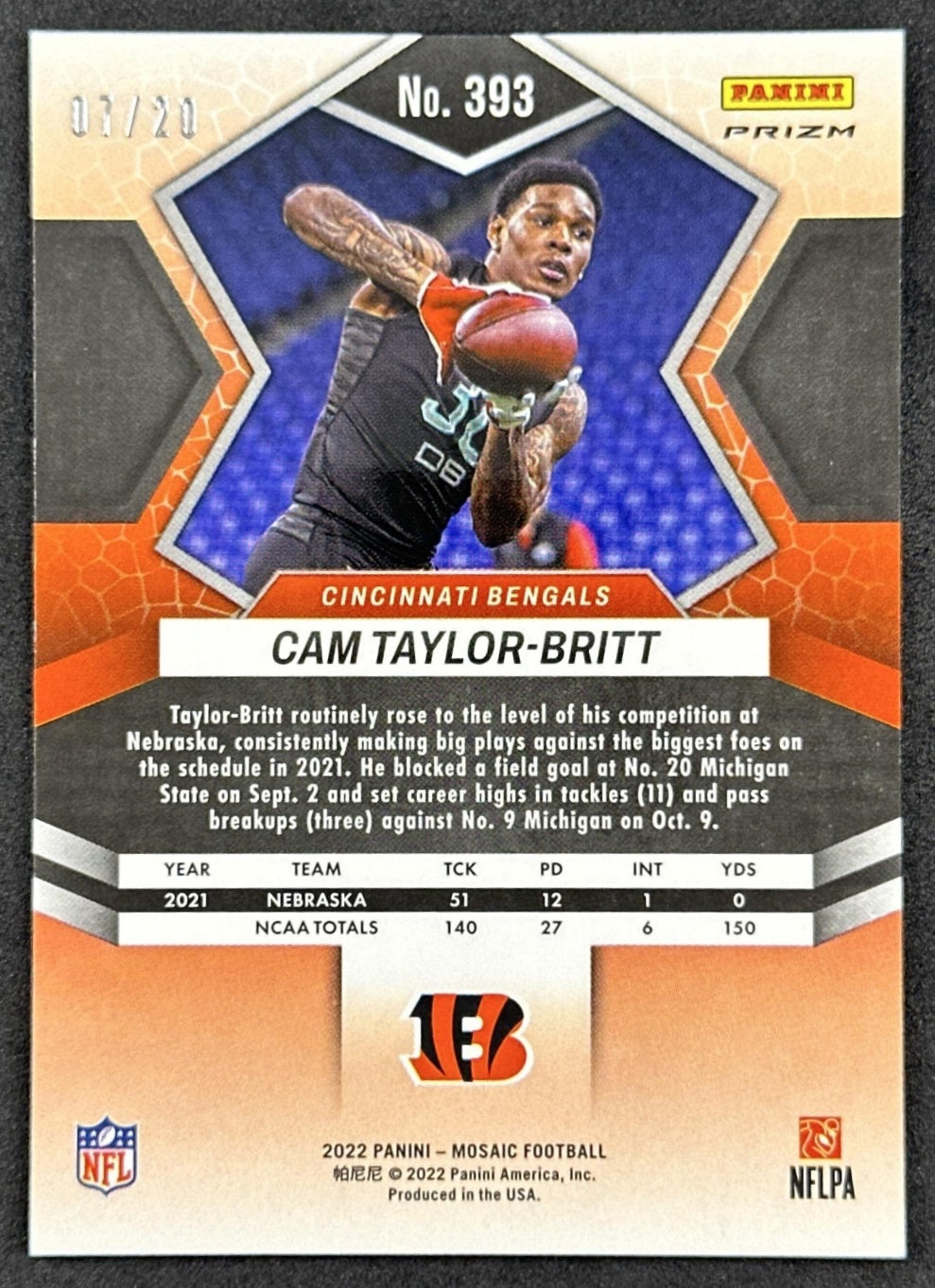 Cam Taylor-Britt Mosaic No Huddle /20 Pink Bengals Sports Trading Cards