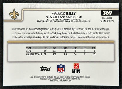 Quincy Riley 2025 Topps Chrome Rookie RayWave Refractor Saints Sports Trading Cards