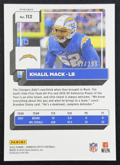 Khalil Mack 2022 Panini Donruss Optic Aqua /299 Chargers