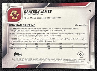 Grayson James 2025 Bowman Chrome University Prospects Yellow Refractor /350 Eagles