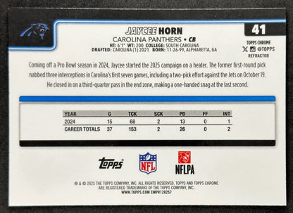 Jaycee Horn 2025 Topps Chrome Refractor Panthers Sports Trading Cards