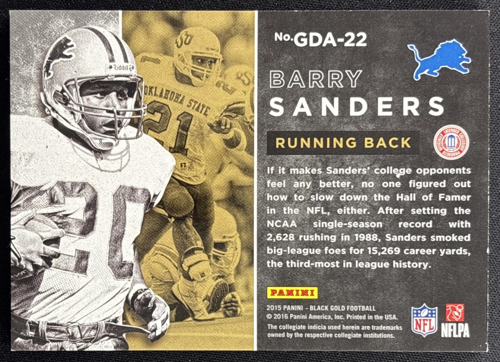 Barry Sanders 2015 Panini Black Gold Golden Days White Foil /25 Sports Trading Card