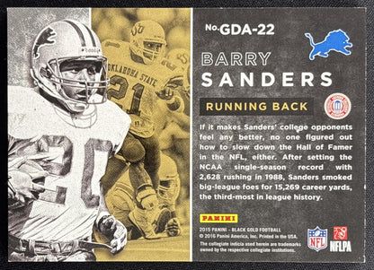 Barry Sanders 2015 Panini Black Gold Golden Days White Foil /25 Sports Trading Card