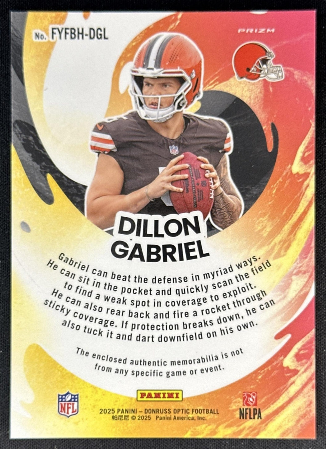 Dillon Gabriel 2025 Donruss Optic First Year Fresh Blue Hyper Prizm Browns Sports Trading Cards