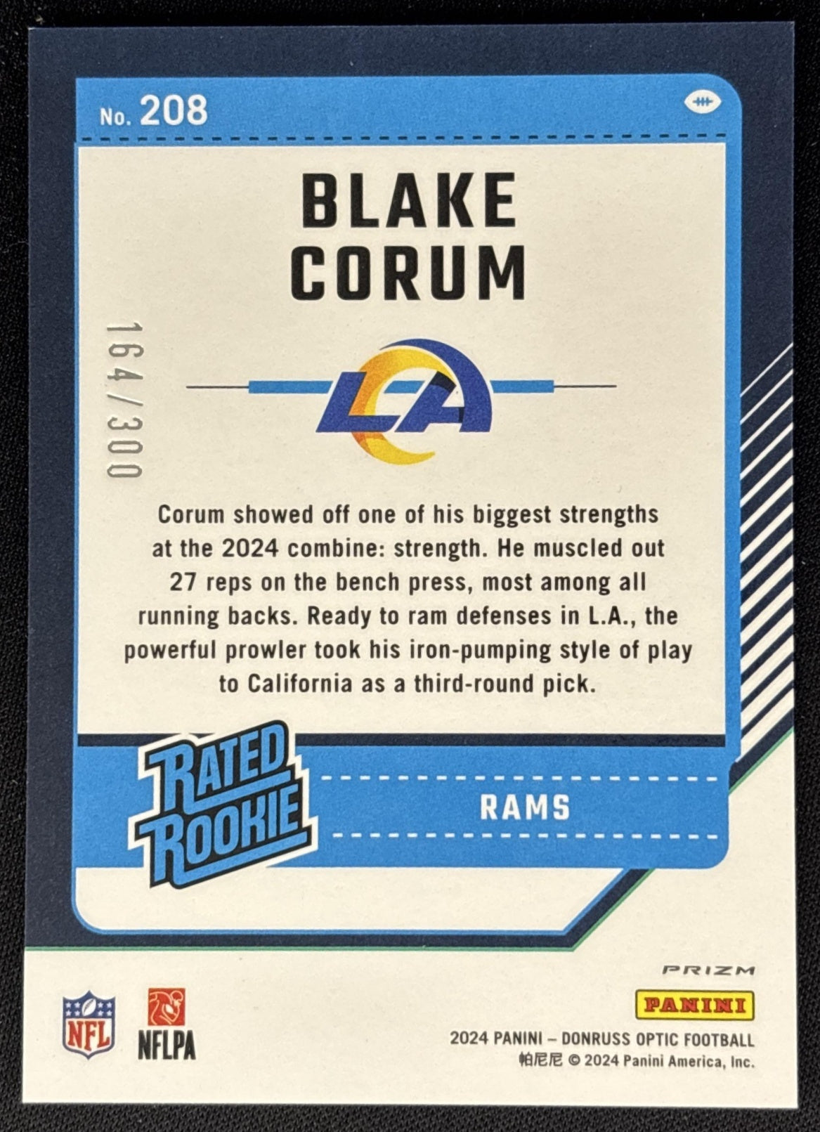 Blake Corum 2024 Panini Donruss Optic Wave /300 Rams Sports Trading Cards