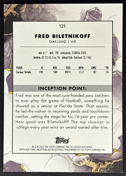 Fred Biletnikoff 2024 Topps Inception Red /75 Raiders back