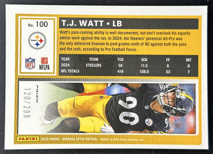 T.J. Watt 2025 Panini Donruss Optic Orange Prizm /299 Steelers Sports Trading Cards
