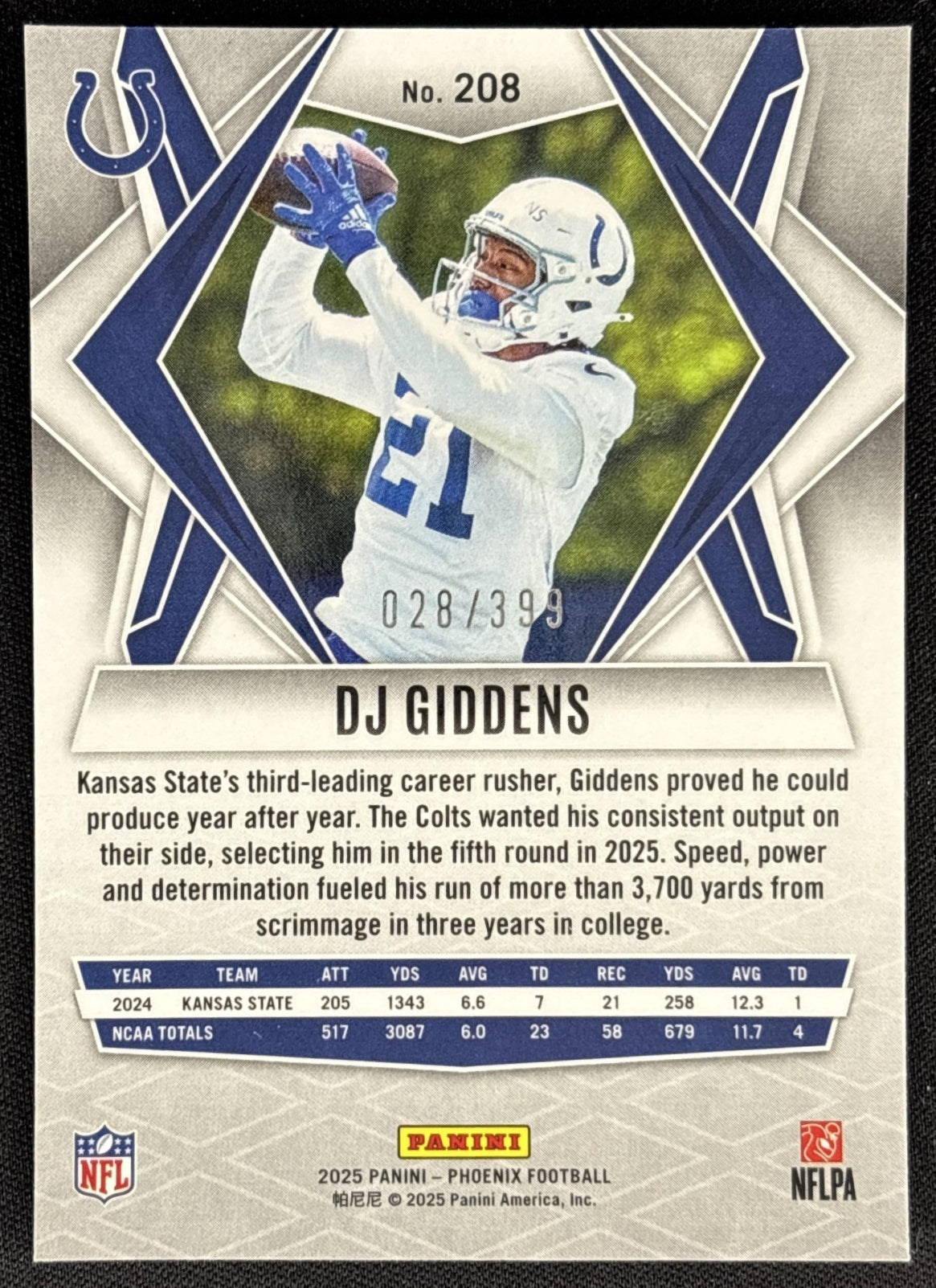 DJ Giddens 2025 Panini Phoenix Red Winter Prizm /399 Colts