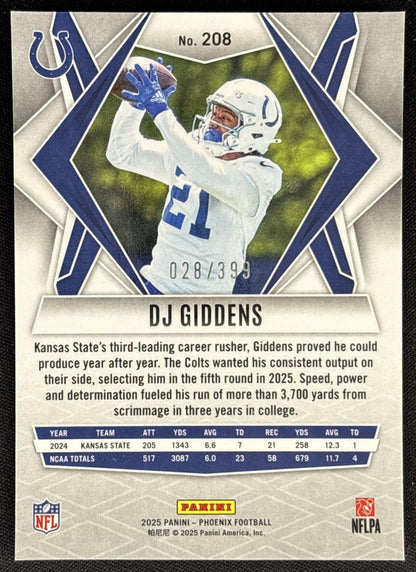 DJ Giddens 2025 Panini Phoenix Red Winter Prizm /399 Colts