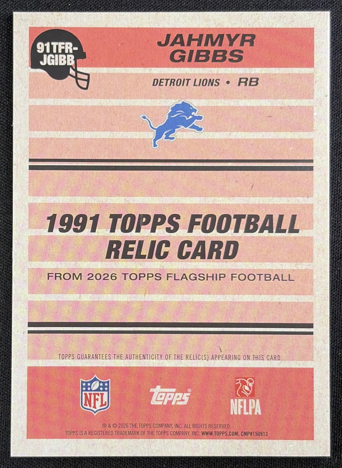 Jahmyr Gibbs 2026 Topps 1991 Relic Lions