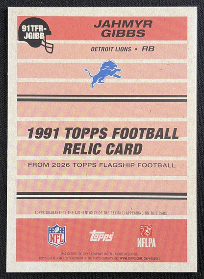 Jahmyr Gibbs 2026 Topps 1991 Relic Lions