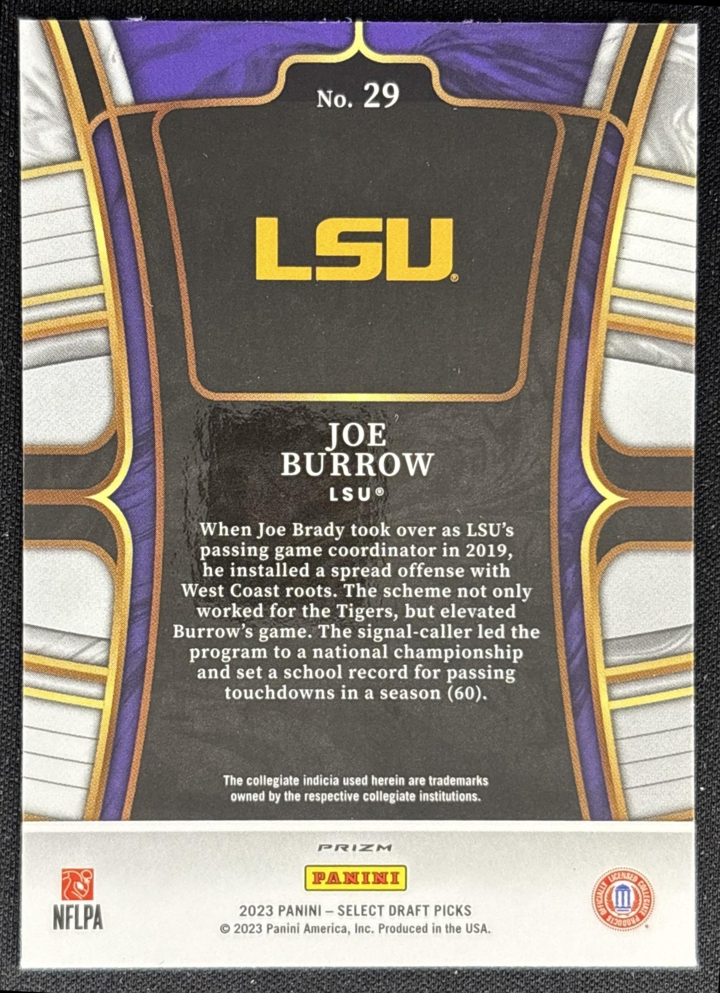 Joe Burrow 2023 Panini Select Draft Picks Green Squares Prizm Tigers