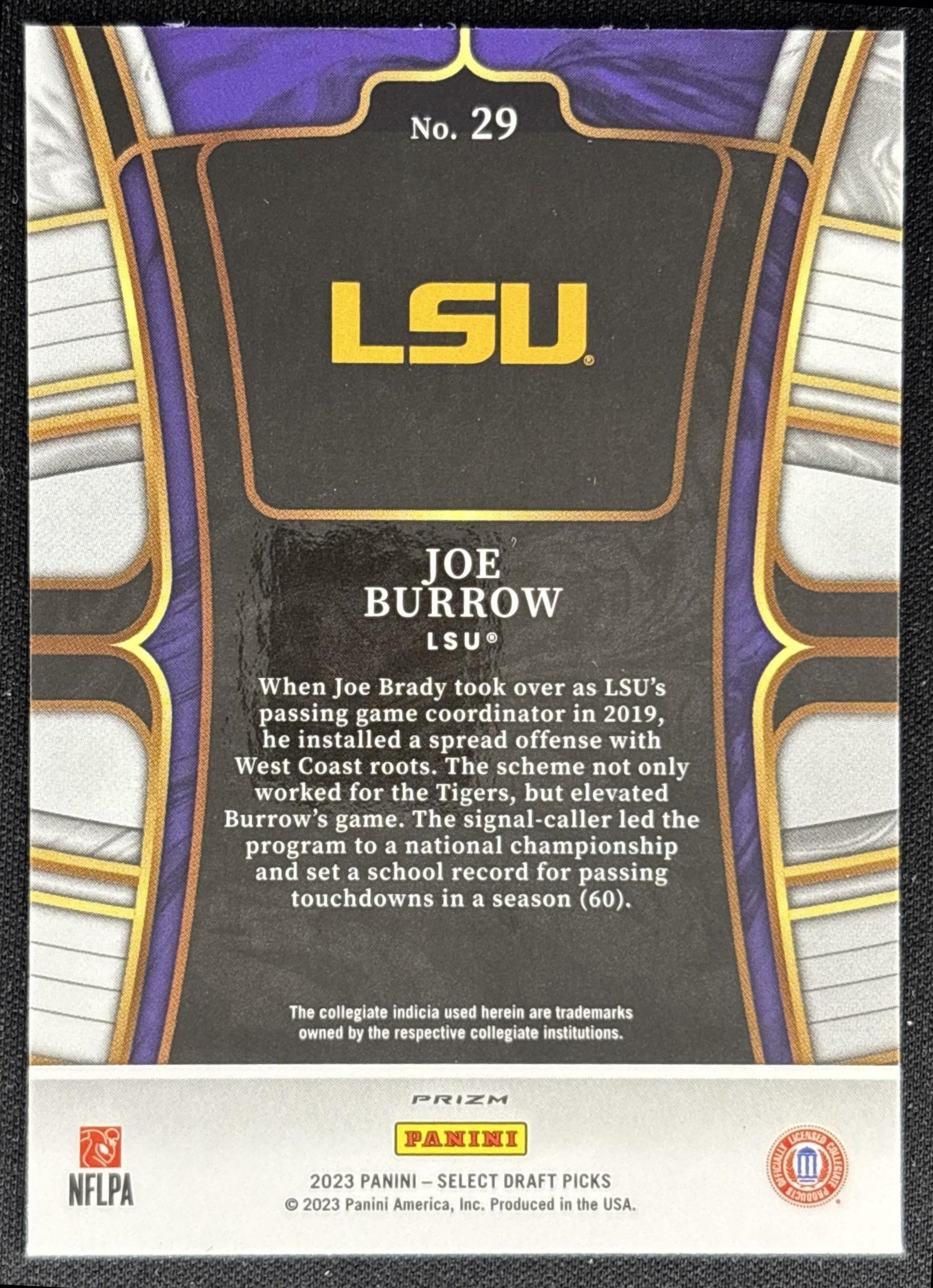 Joe Burrow 2023 Panini Select Draft Picks Green Squares Prizm Tigers