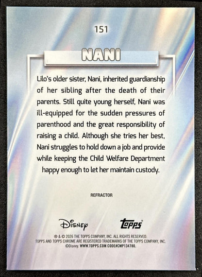 Nani 2026 Topps Chrome Disney Refractor Lilo & Stitch Back