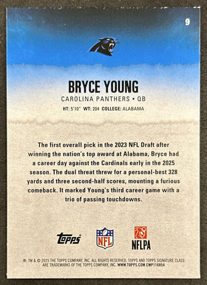 Bryce Young 2025 Topps Signature Class Veteran Blue & Yellow Foil Panthers