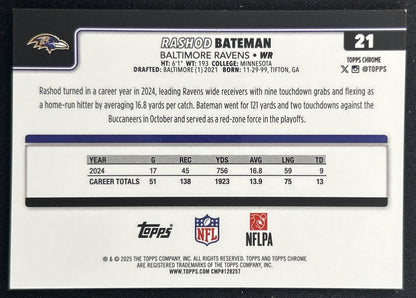 Rashod Bateman 2025 Topps Chrome Yellow Wave Refractor /275 Ravens back