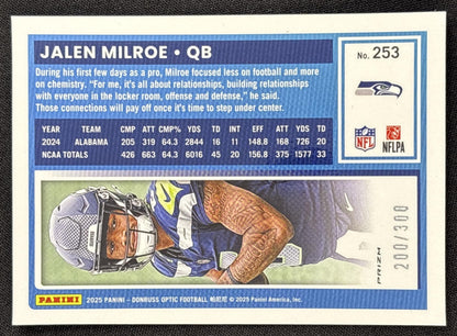 Jalen Milroe 2025 Panini Donruss Optic Rated Rookie Wave Prizm /300 Seahawks