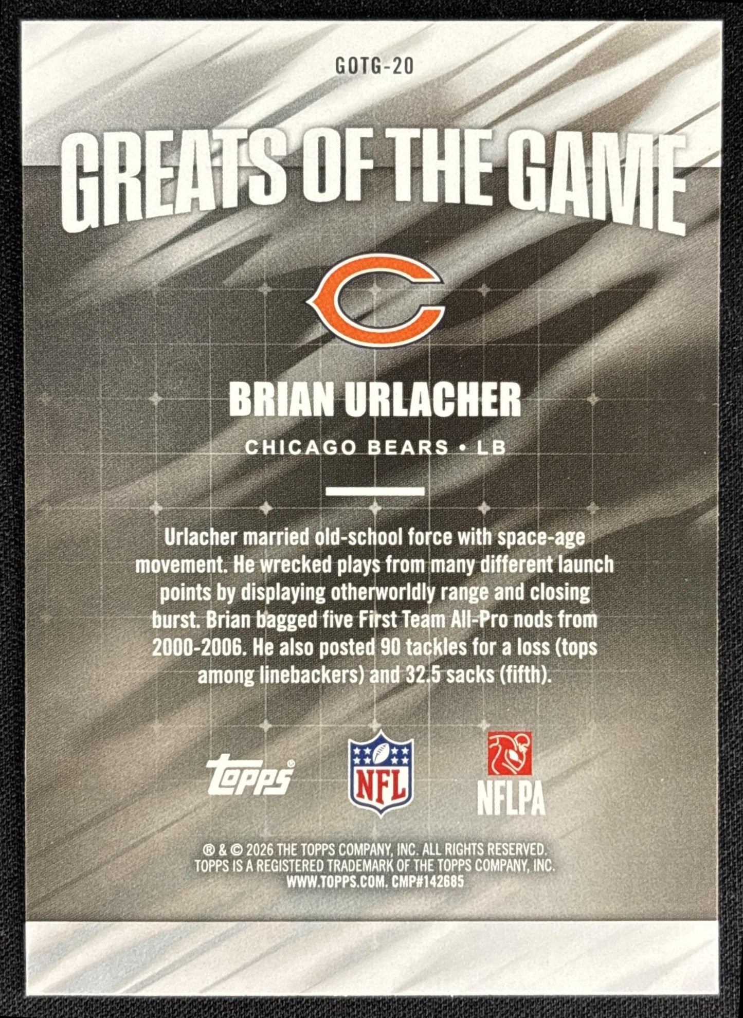 Brian Urlacher 2026 Topps Greats Of The Game Bears