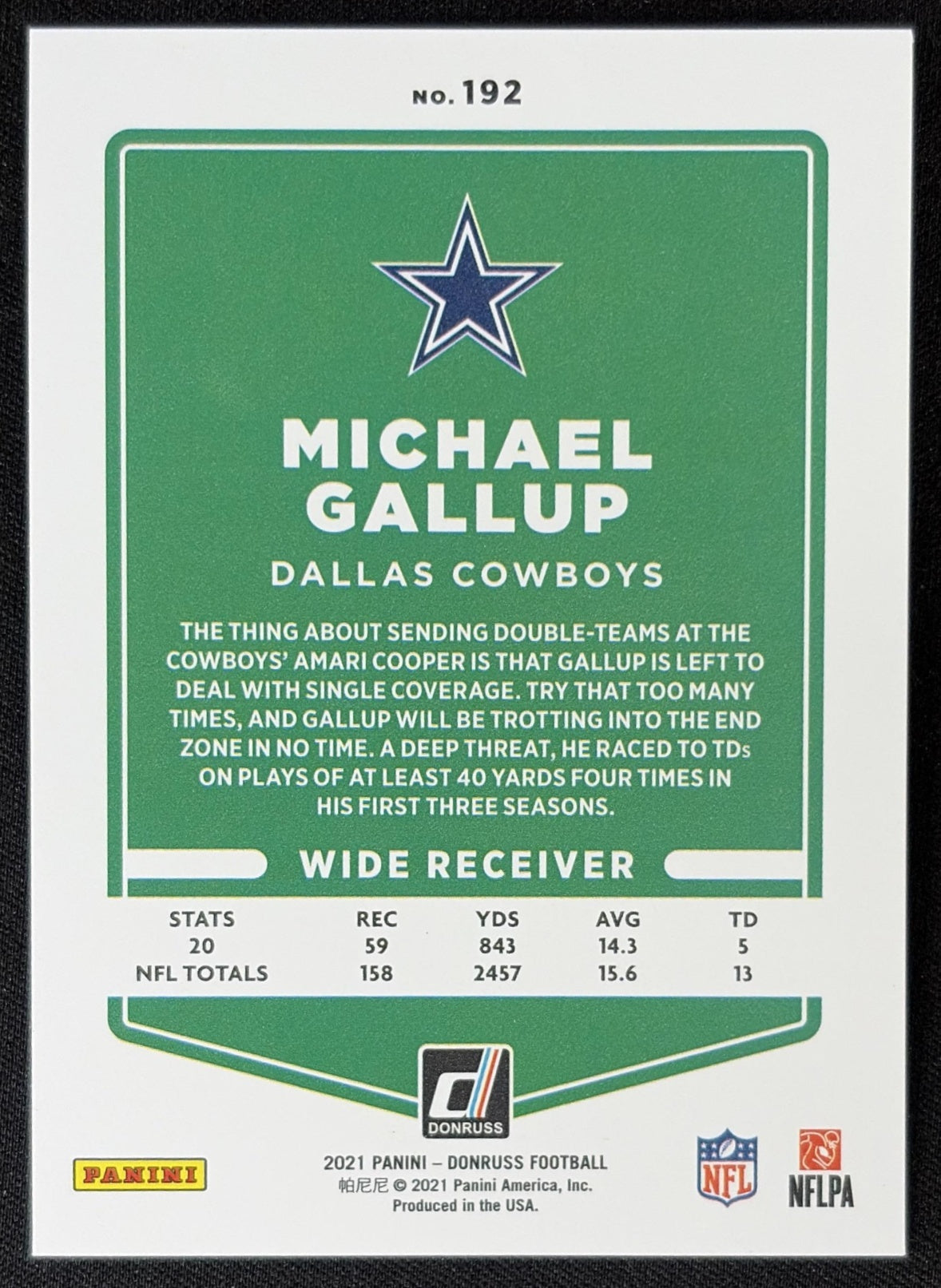 Michael Gallup 2021 Panini Donruss Press Proof Premium Cowboys - Dallas Cowboys