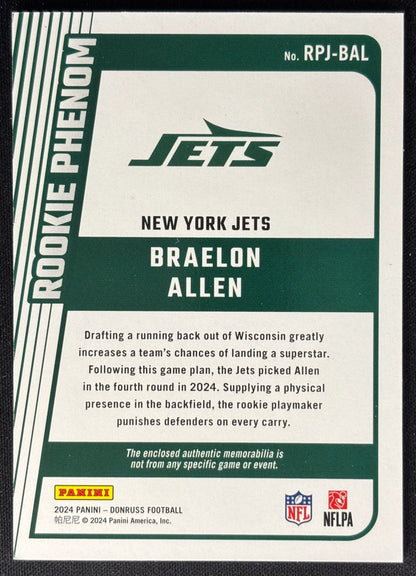 Braelon Allen 2024 Donruss Rookie Phenom Jerseys Jets
