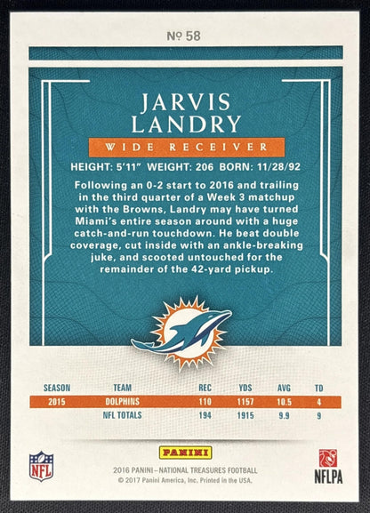 Jarvis Landry 2016 Panini National Treasures /99 Dolphins back
