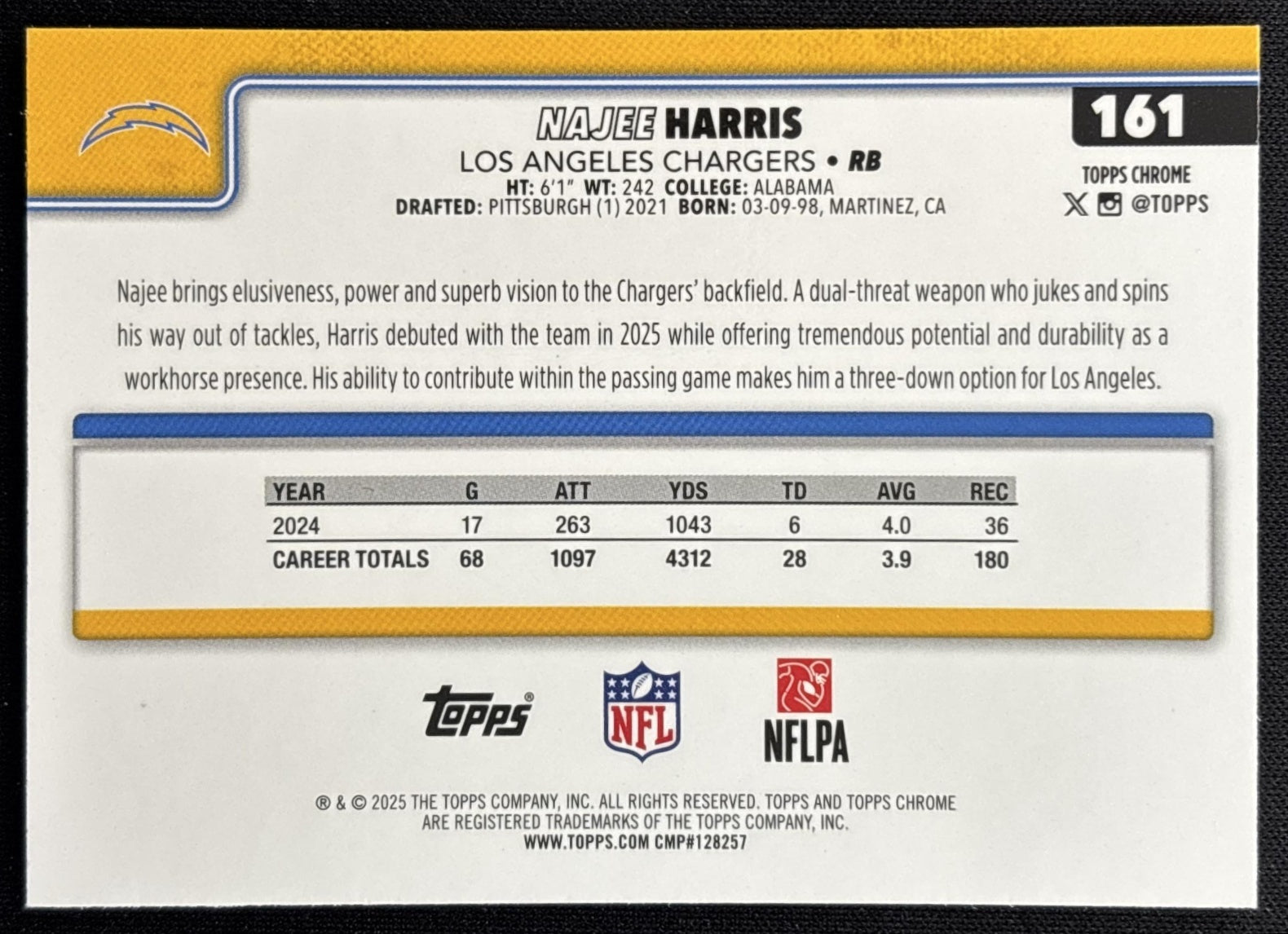 Najee Harris 2025 Topps Chrome Neon Pulse Refractor Chargers Sports Trading Card