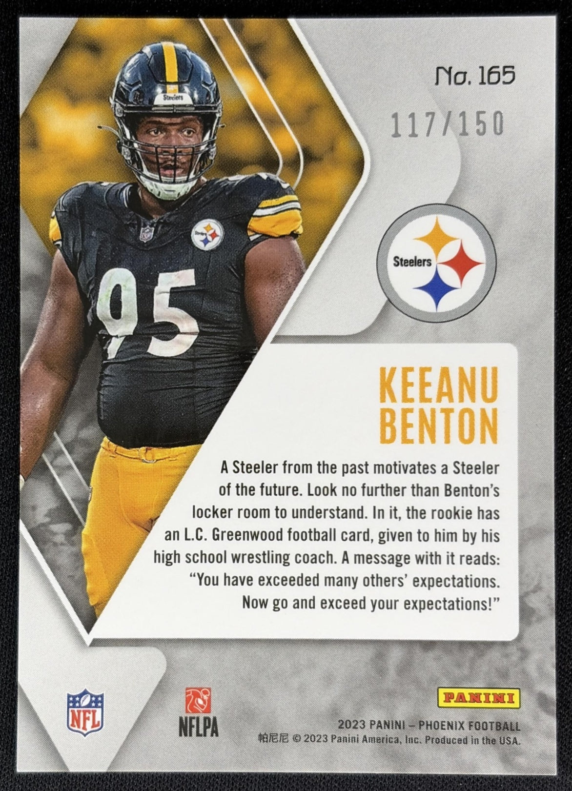 Keeanu Benton 2023 Panini Phoenix Teal /150 Steelers Sports Trading Cards