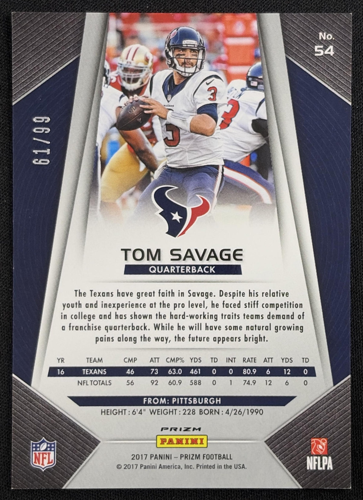 Tom Savage 2017 Panini Prizm Green Scope /99 Texans