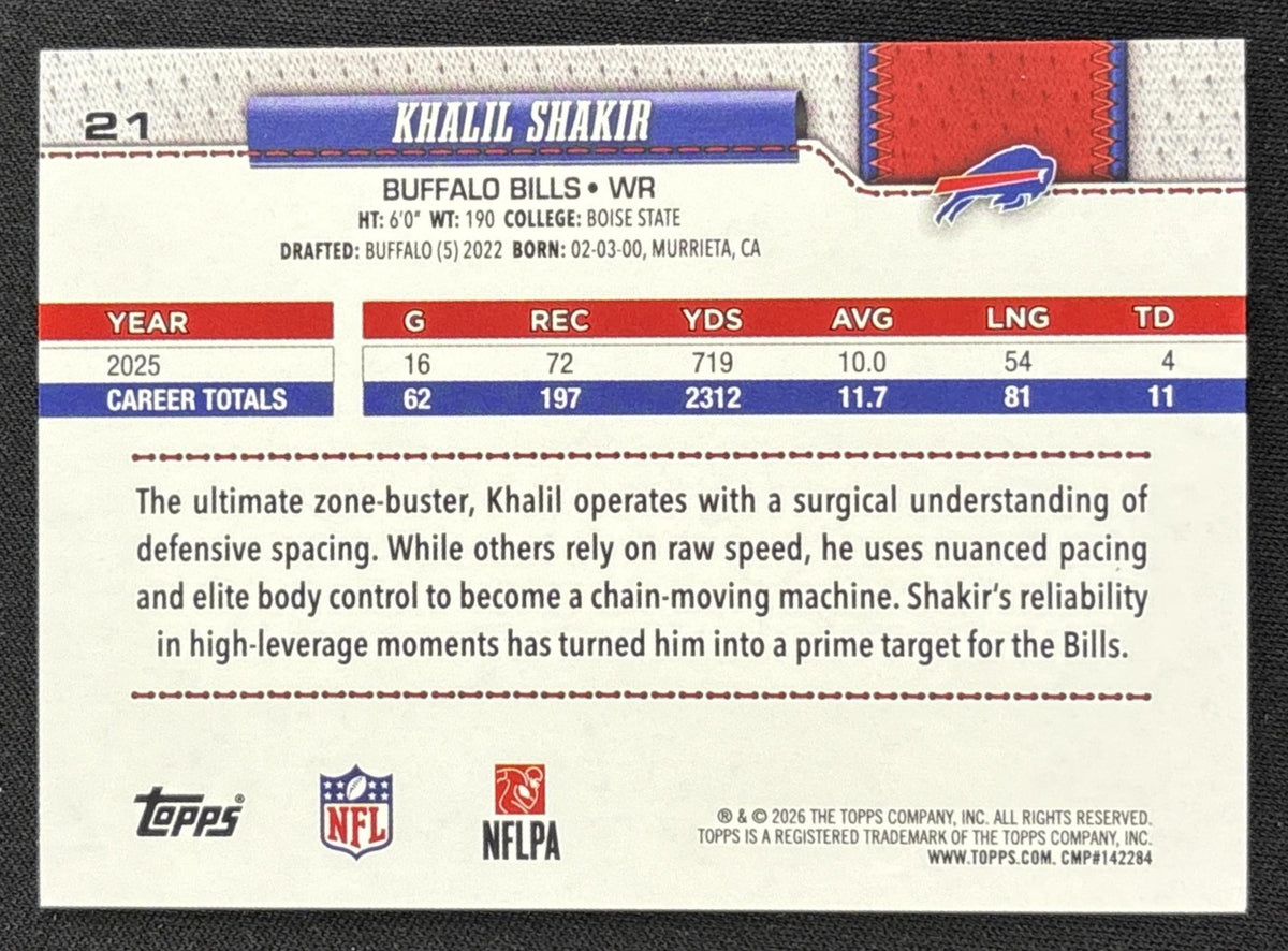 Khalil Shakir 2026 Topps Pink Holo Foil Bills