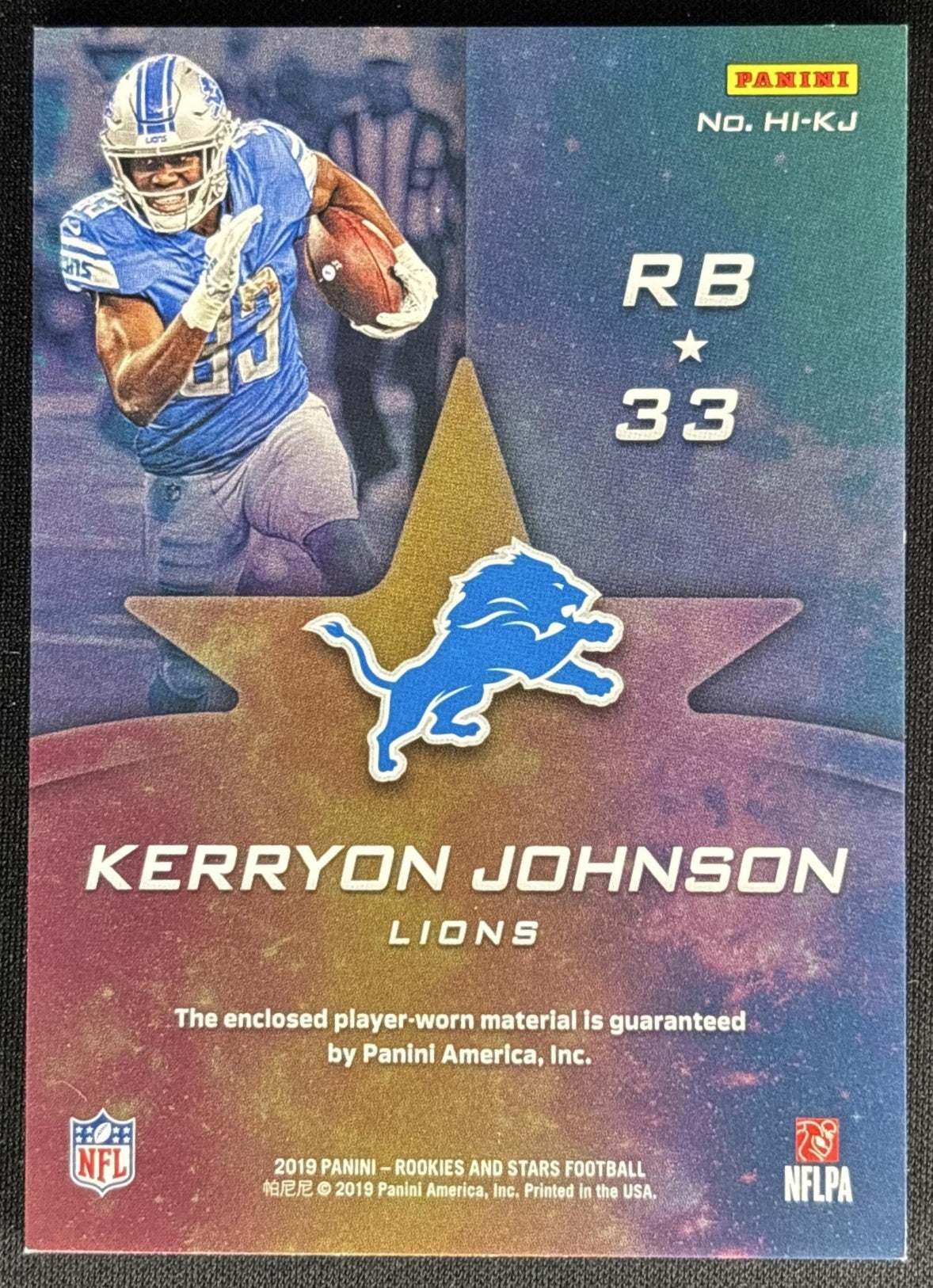 Kerryon Johnson 2019 Rookies & Stars High Octane Memorabilia Prime /25 Lions - Detroit Lions