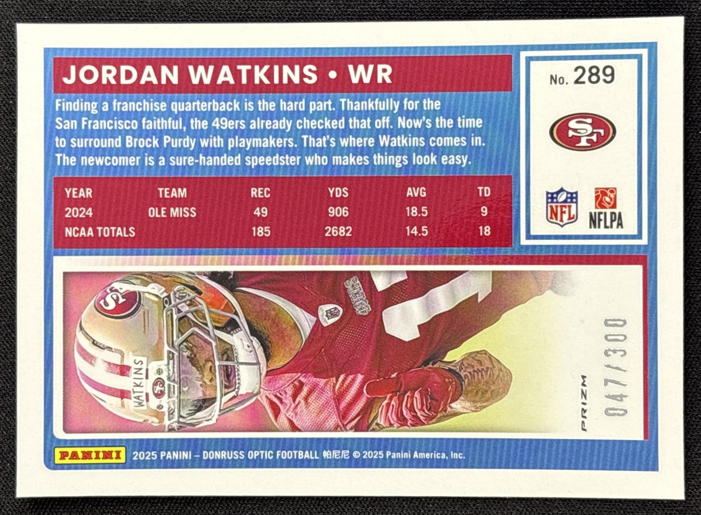 Jordan Watkins 2025 Panini Donruss Optic Rated Rookie Wave Prizm /300 49ers