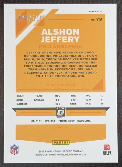 Alshon Jeffery 2019 Panini Donruss Optic Blue /150 Eagles Sports Trading Card