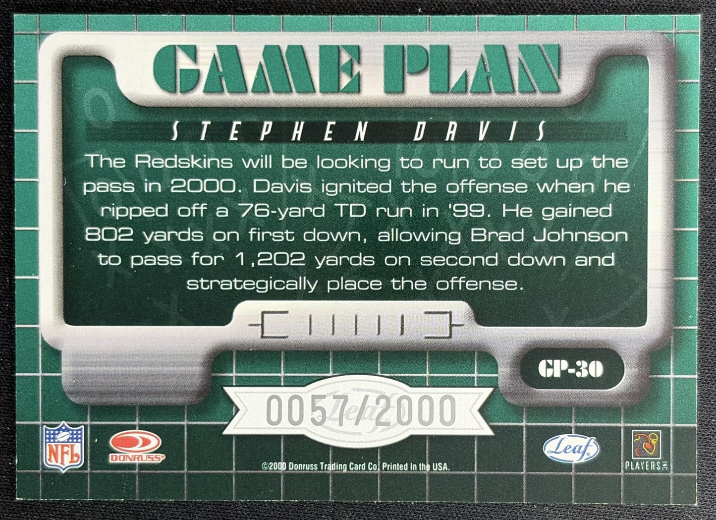 Stephen Davis 2000 Game Plan /1000 Redskins