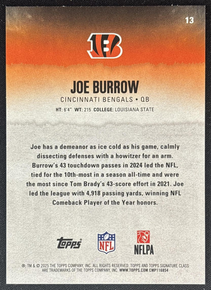 Joe Burrow 2025 Topps Signature Class Veteran Green & Purple Foil Bengals back