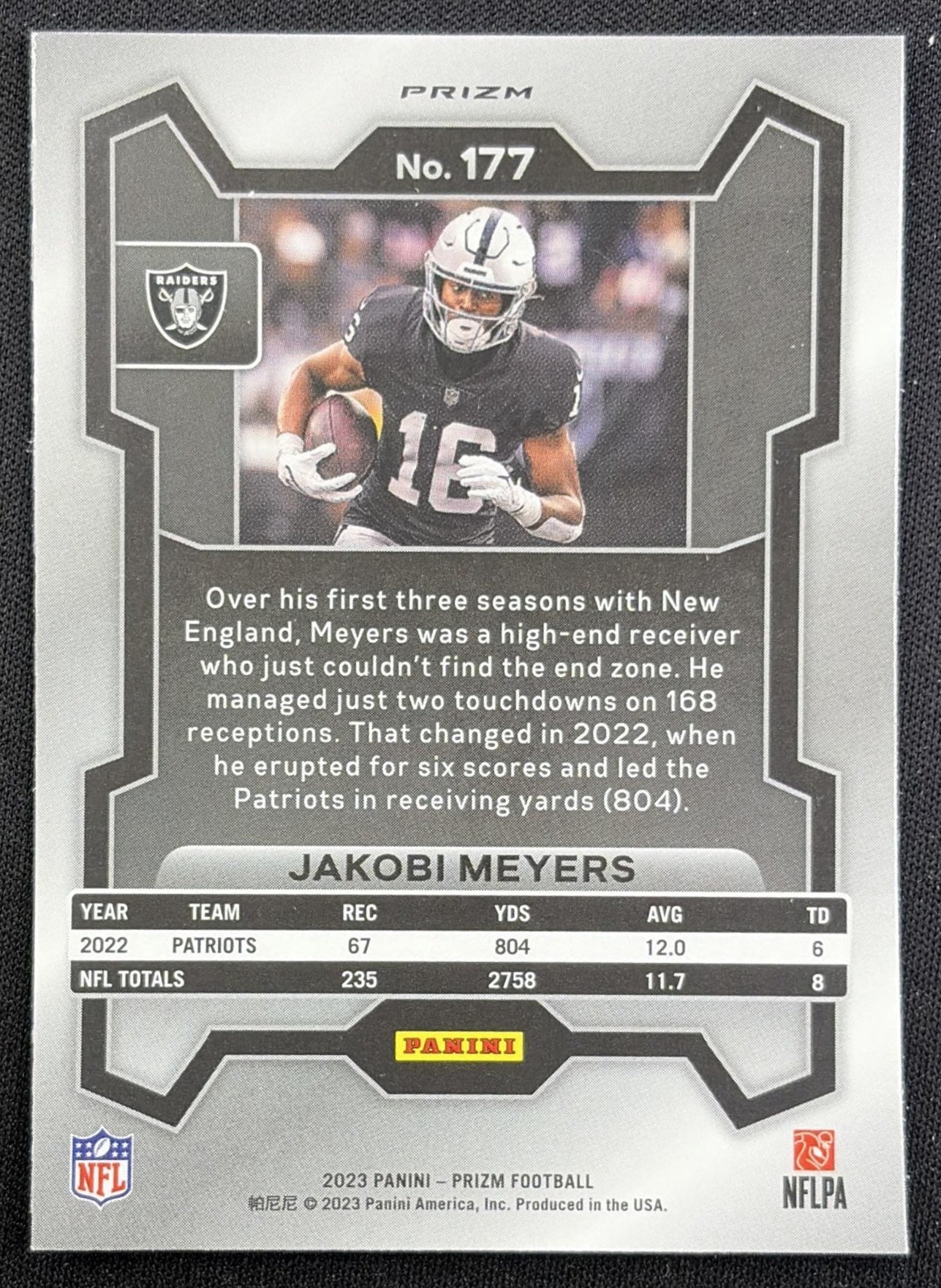 Jakobi Meyers 2023 Panini Prizm Green Wave Raiders