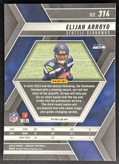 Elijah Arroyo 2025 Panini Mosaic Rookies Green Prizm Seahawks back