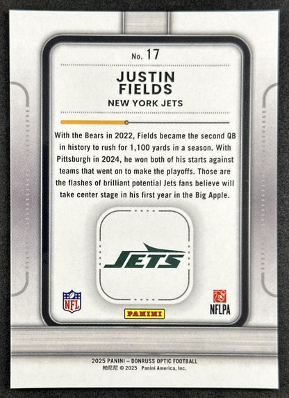 Justin Fields 2025 Panini Donruss Optic Play Action Jets