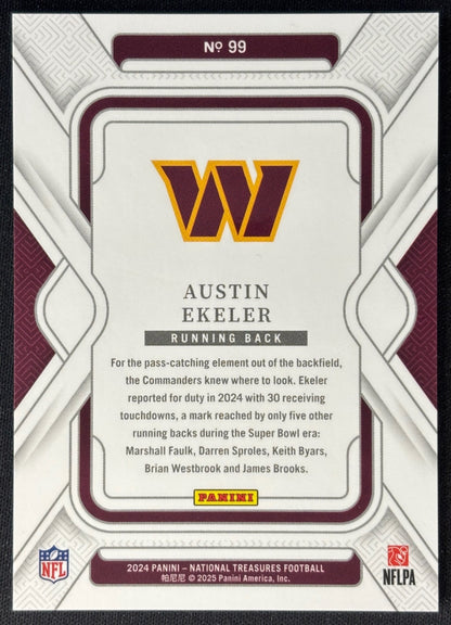 Austin Ekeler 2024 National Treasures Purple /75 Commanders back | Wayne Collection