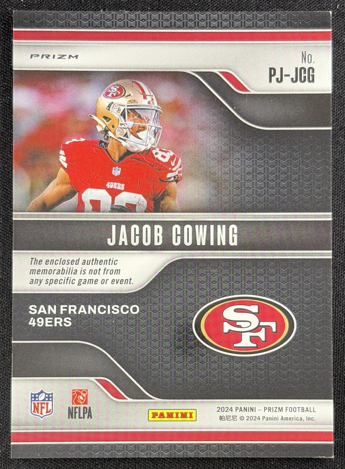 Jacob Cowing 2024 Panini Prizm Premier Jerseys Neon Green Pulsar 49ers