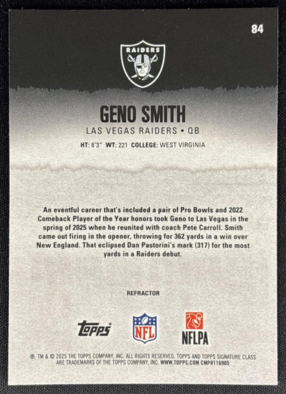 Geno Smith 2025 Topps Signature Class Chrome Veteran White Refractor Raiders Sports Trading Cards